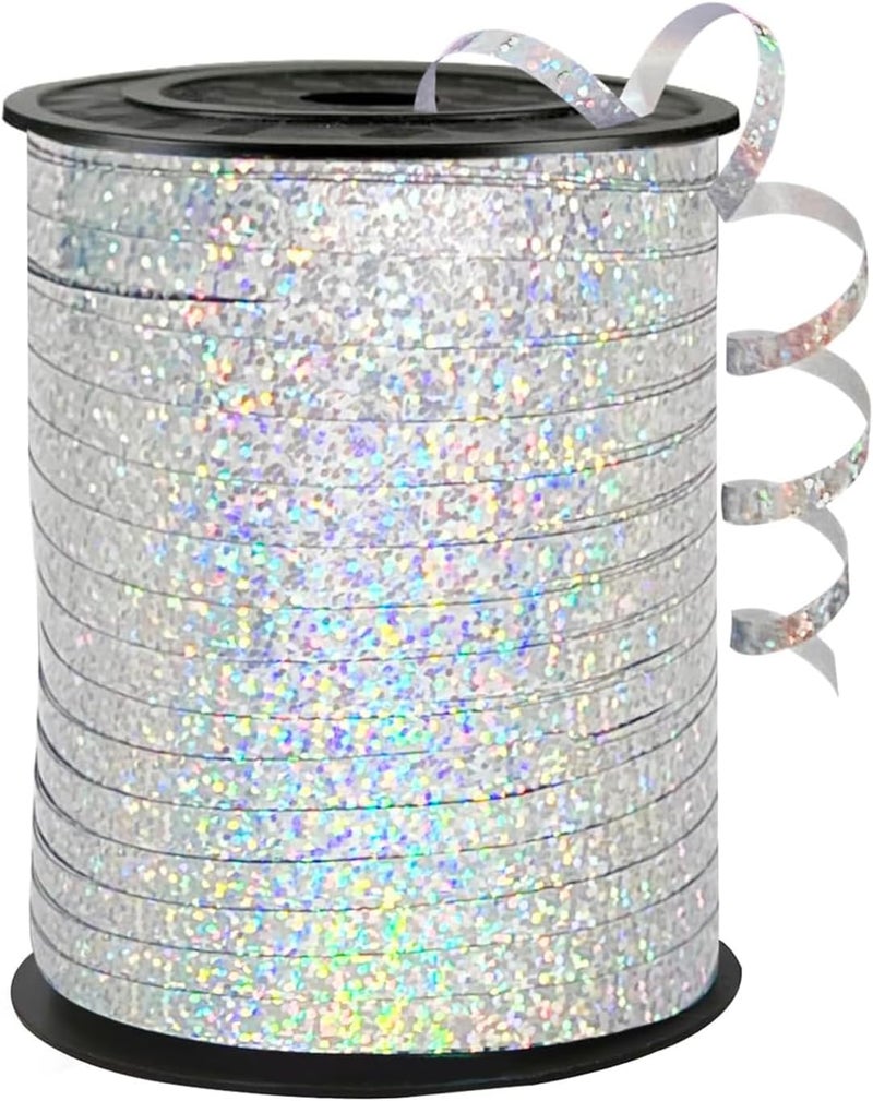 WFAUIBR 500 Yards Silver Sequined Curly Ribbon, 5mm Wide, 1500ft Roll, PVC Plastic, Art Deco, Wedding, Birthday, Valentine's Day, DIY Crafts, Balloon Decorations, Gift Wrapping - Image 1